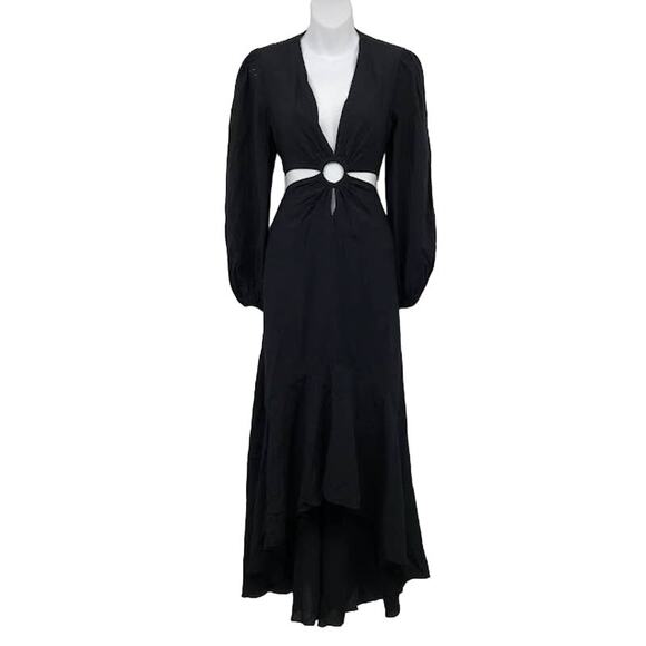 Jonathan Simkhai Jaelynn Cutout Cover Up Dress M Plunge V-Neck High Low Maxi